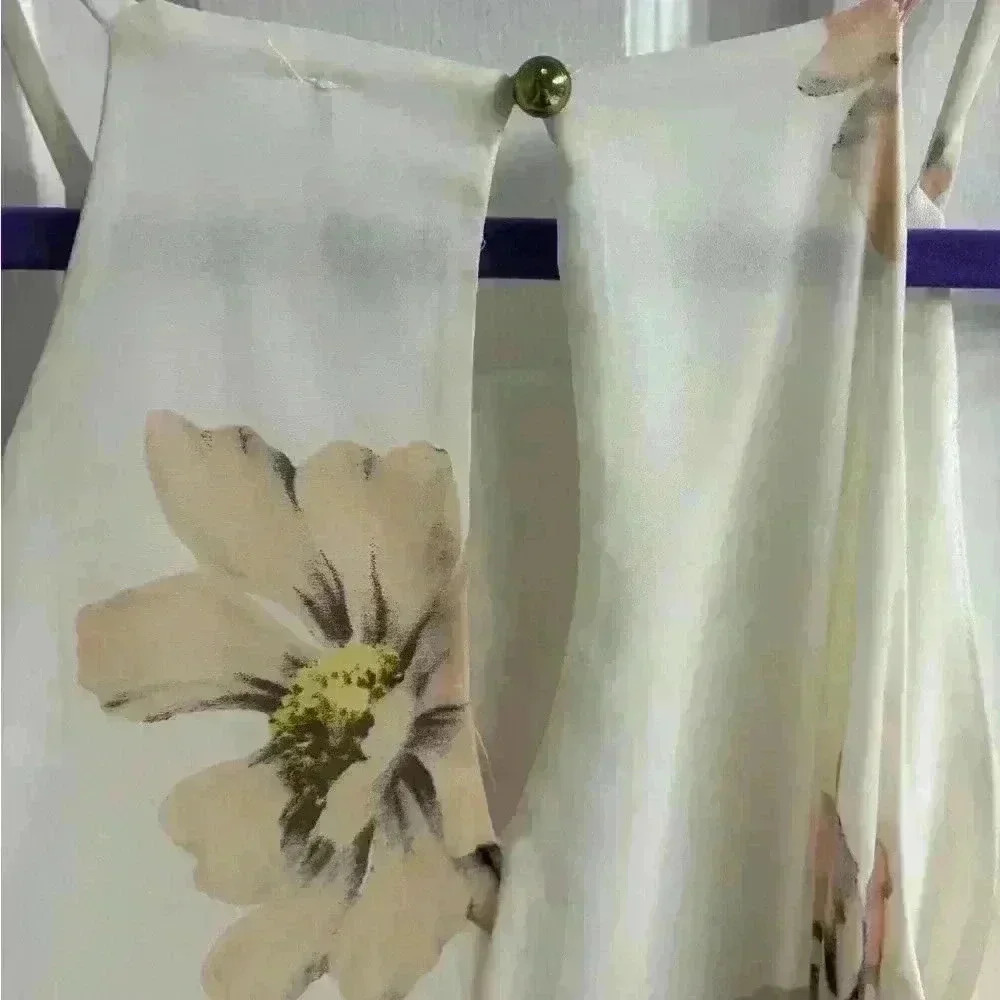White Pink Floral Swing Dress with Pom Pom Detail Size S - Picture 7 of 8